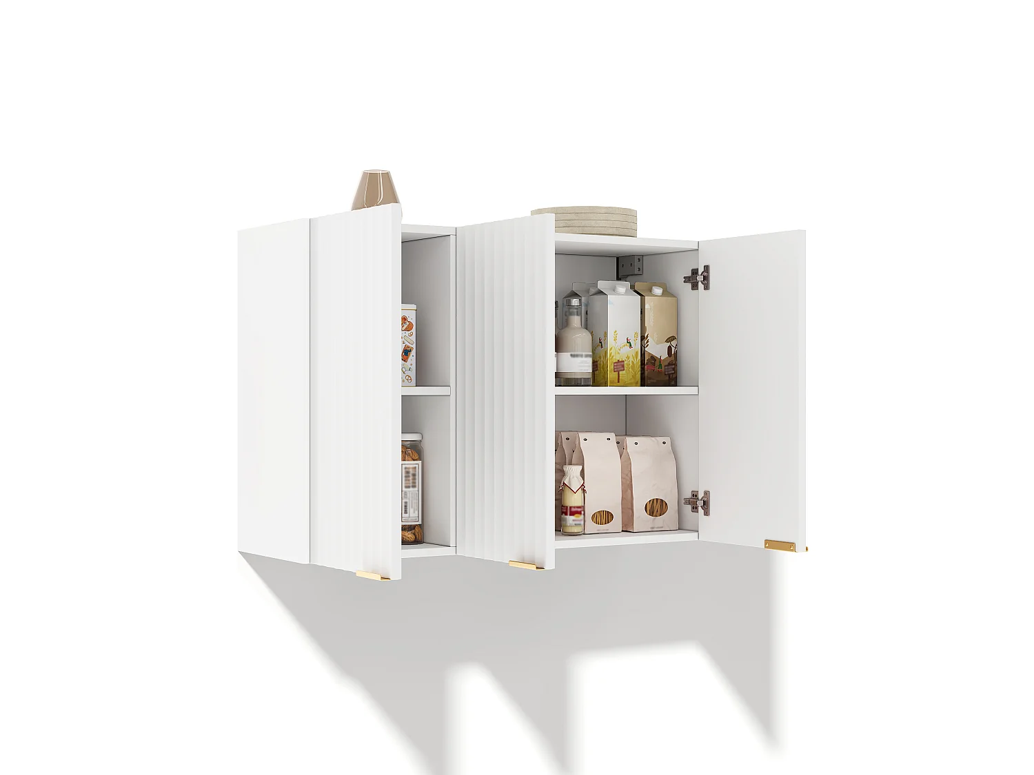 Meubel voor aan de muur in de keuken 90×29×60 cm - met 3 deuren - golfvormige deur - Wit