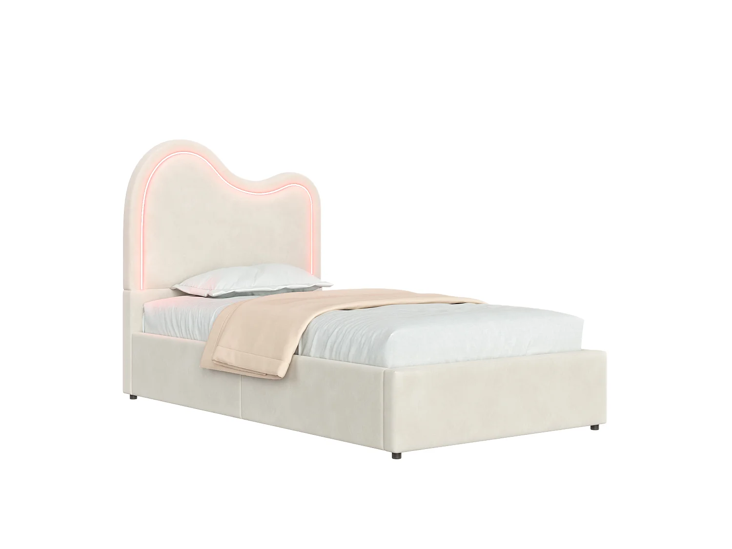 Lit coffre enfant capitonné 90x200 cm - Avec sommier à lattes et tête de lit - Grand rangement - Tissu en velours - Blanc (sans matelas)