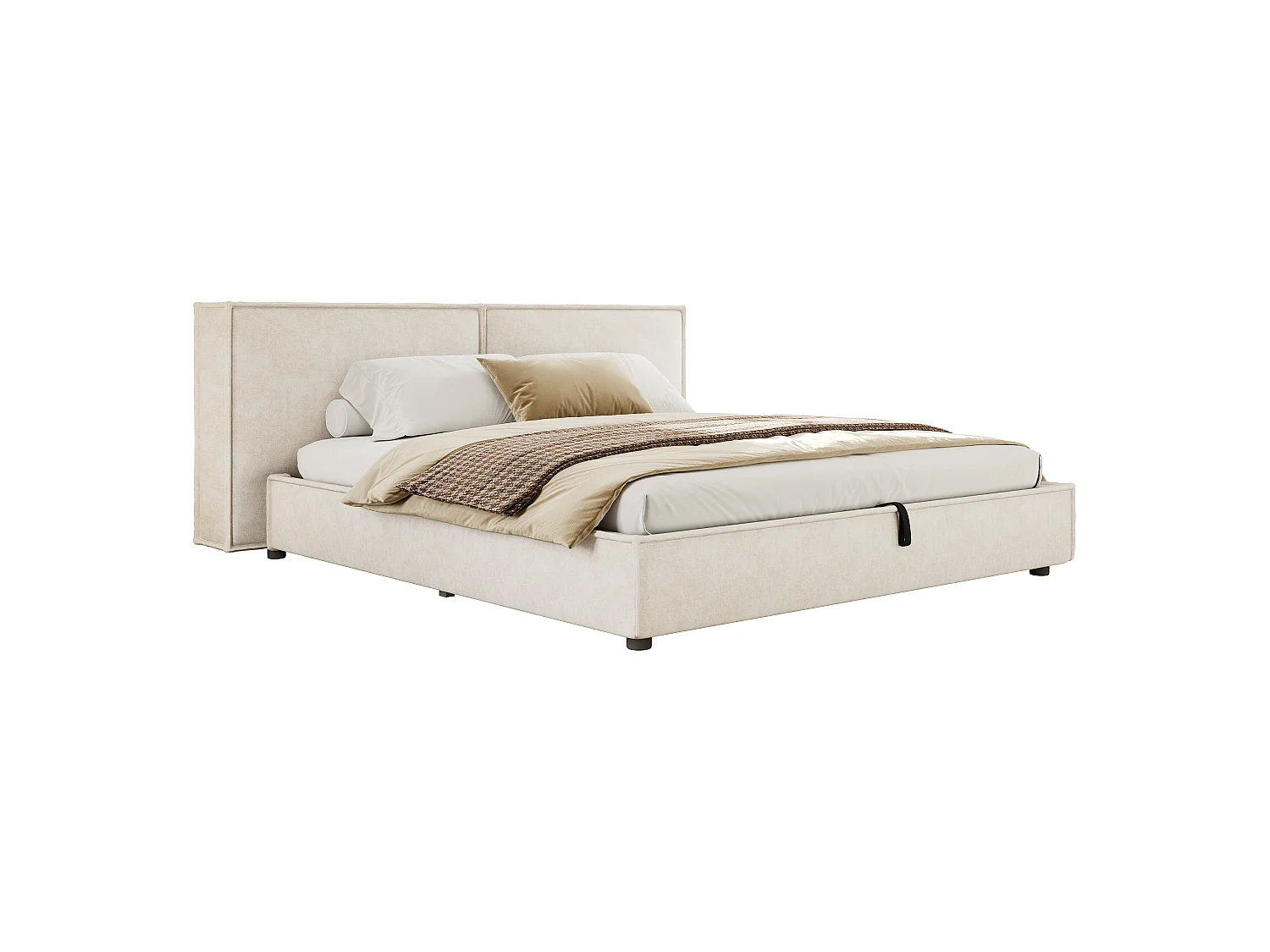 Lit coffre rembourré 160 x 200 cm - Avec coffre de rangement sous le lit - Tête de lit capitonnée - Tissu chenille - Beige  (sans matelas)