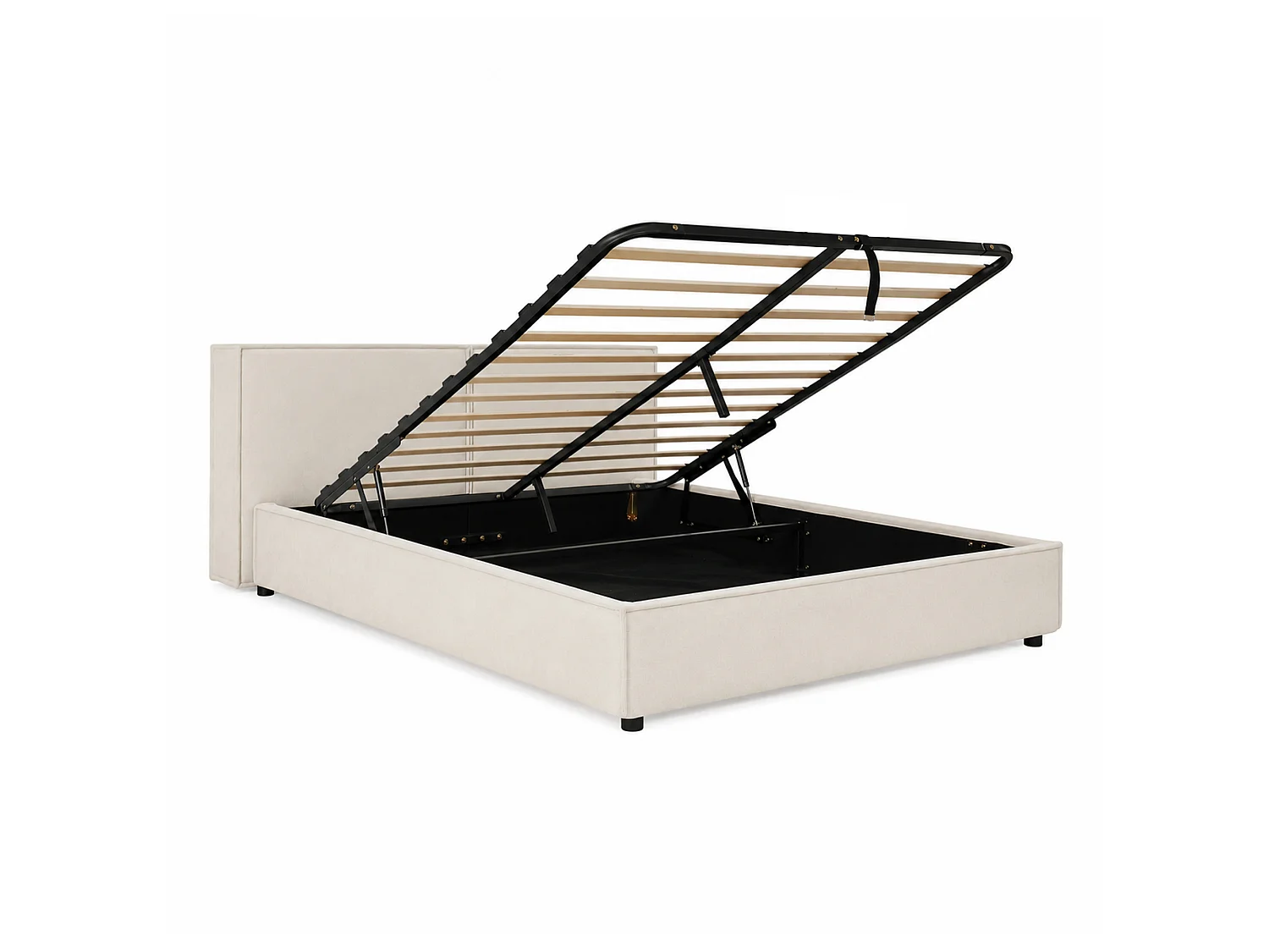 Lit coffre rembourré 160 x 200 cm - Avec coffre de rangement sous le lit - Tête de lit capitonnée - Tissu chenille - Beige  (sans matelas)