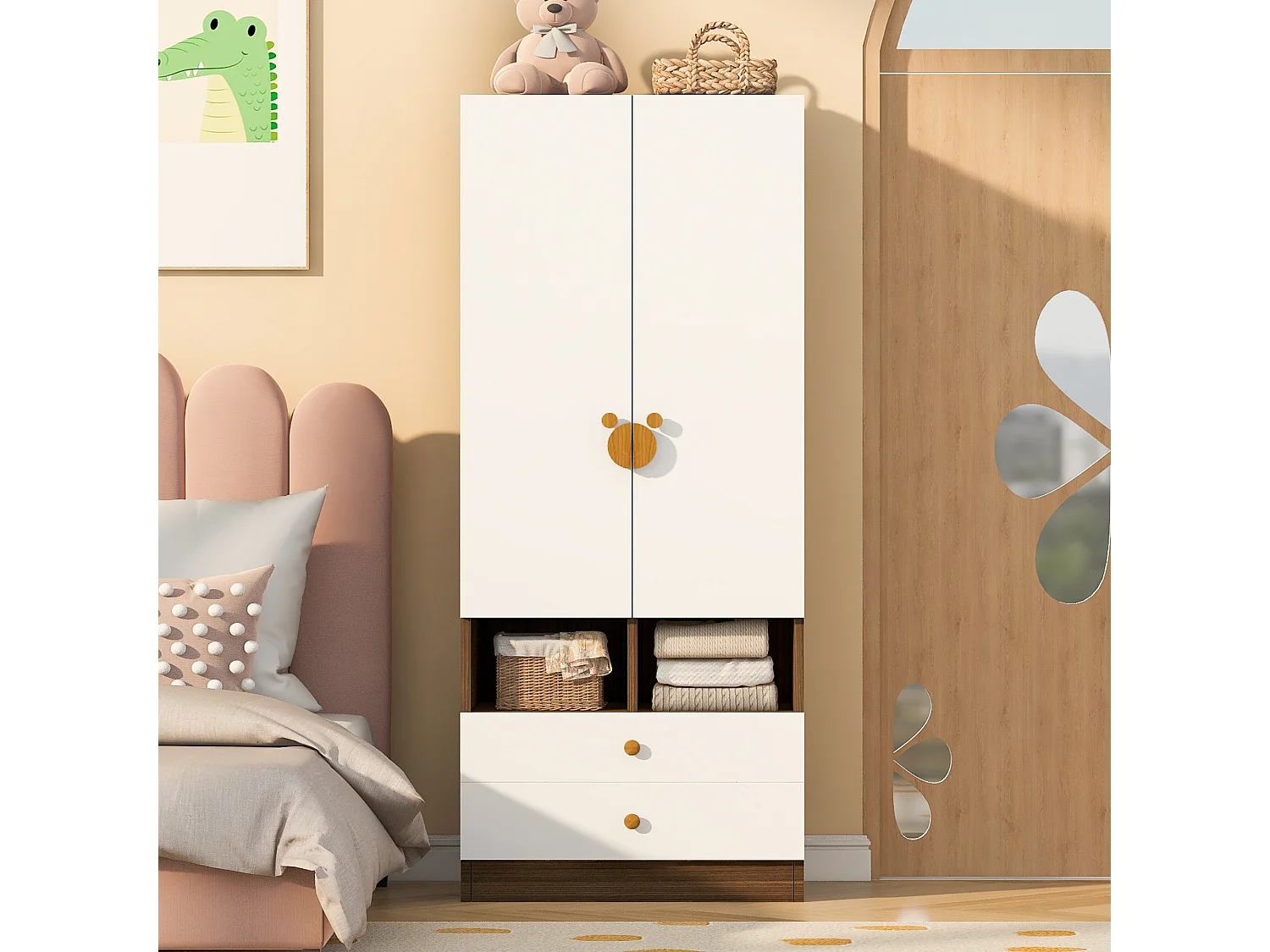 Enkel garderob 70 × 50 × 170 cm - med 2 lådor - natur