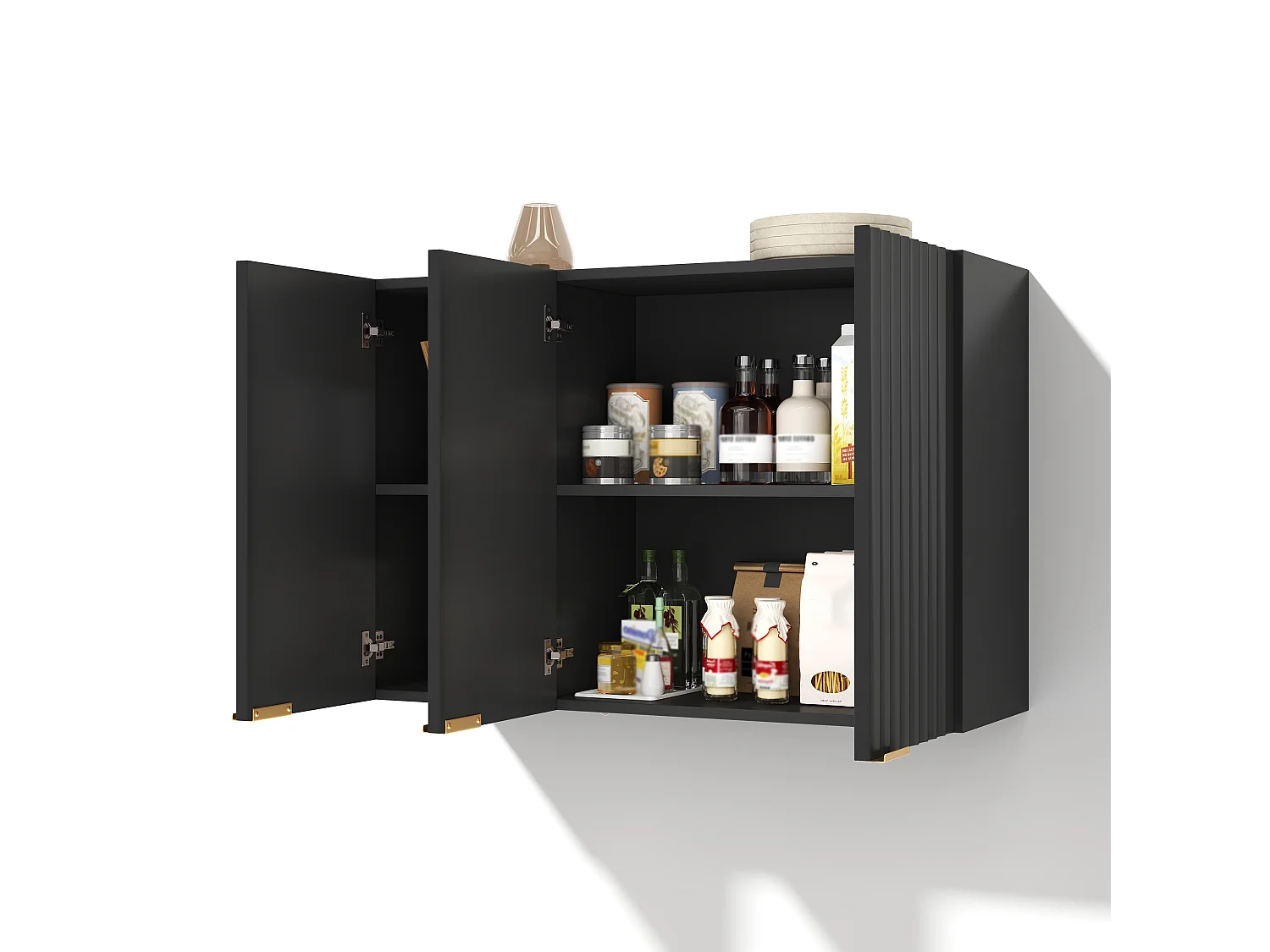 Meubel voor aan de muur 90×29×60 cm - met 3 deuren - golfvormige deur - Zwart