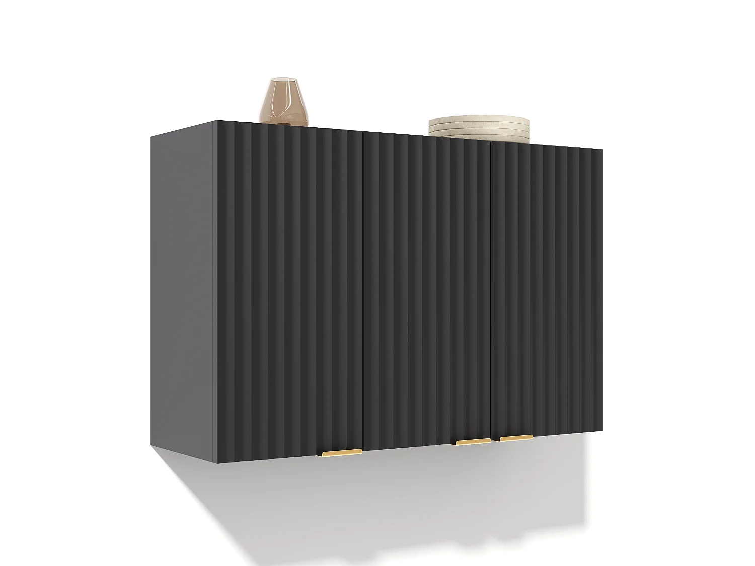 Meubel voor aan de muur 90×29×60 cm - met 3 deuren - golfvormige deur - Zwart