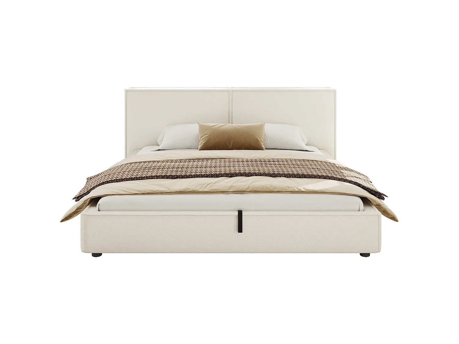 Lit coffre rembourré 180 x 200 cm - Avec coffre de rangement sous le lit - Tête de lit capitonnée - Tissu bouclé - Beige  (sans matelas)