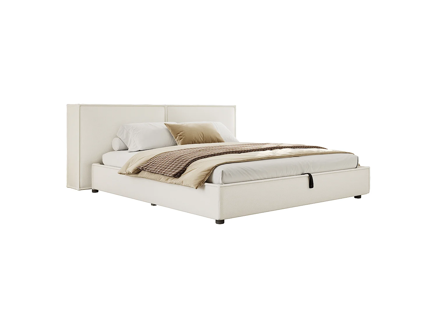 Lit coffre rembourré 180 x 200 cm - Avec coffre de rangement sous le lit - Tête de lit capitonnée - Tissu bouclé - Beige  (sans matelas)