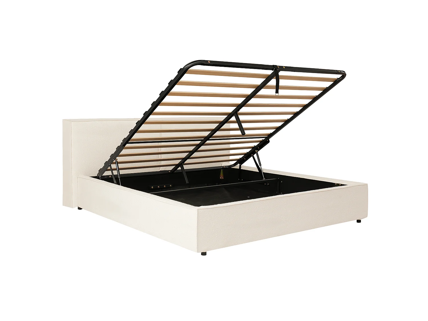 Lit coffre rembourré 180 x 200 cm - Avec coffre de rangement sous le lit - Tête de lit capitonnée - Tissu bouclé - Beige  (sans matelas)