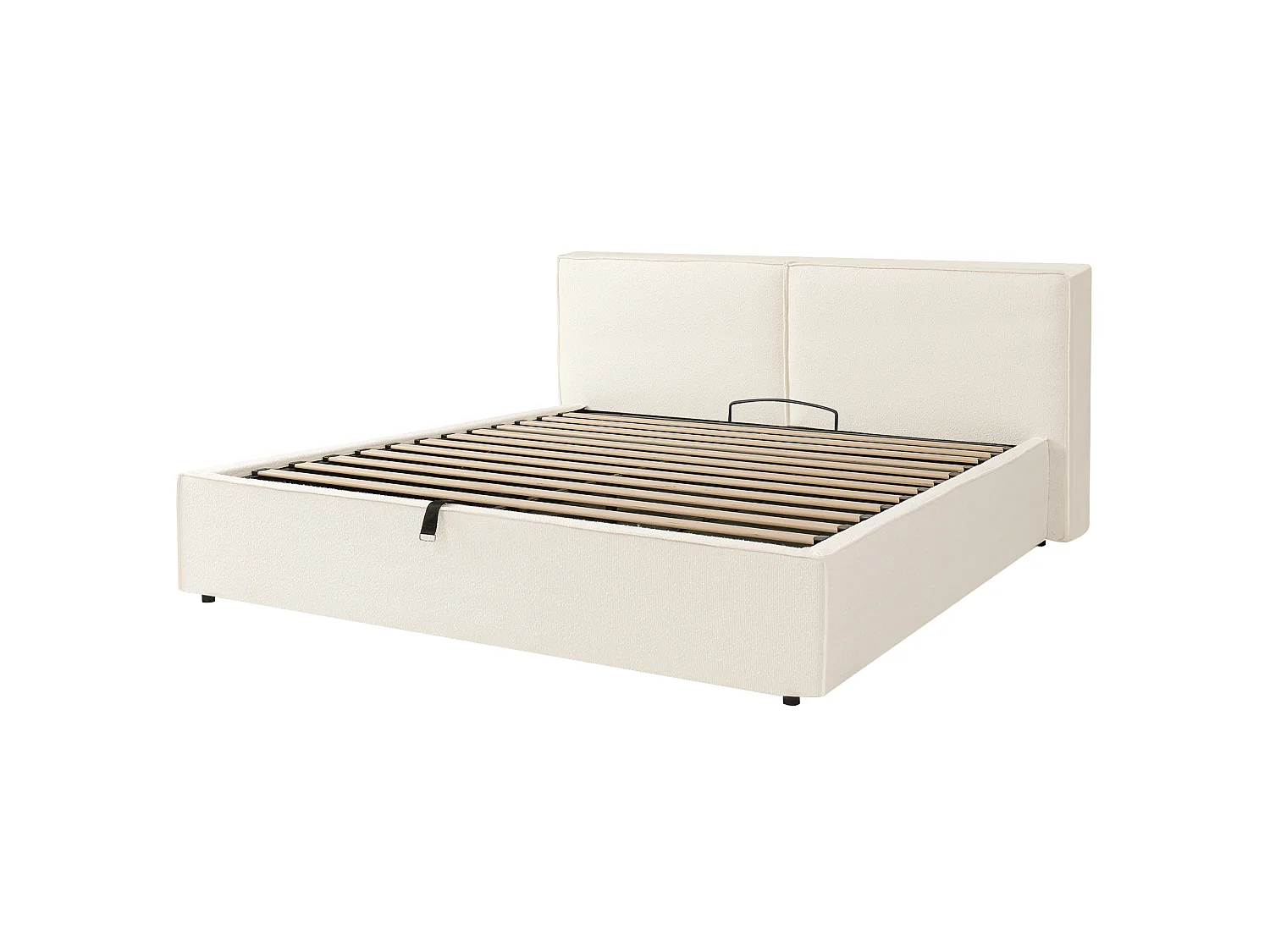 Lit coffre rembourré 180 x 200 cm - Avec coffre de rangement sous le lit - Tête de lit capitonnée - Tissu bouclé - Beige  (sans matelas)