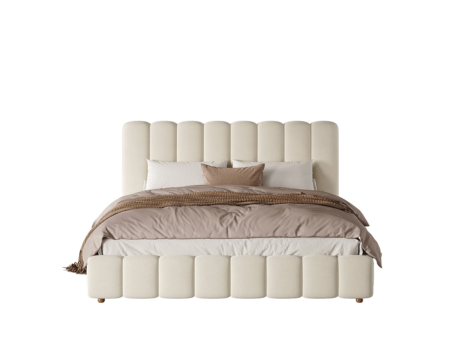 Letto matrimoniale contenitore imbottito 160x200 cm - con testiera e contenitore portaoggetti - Tessuto velluto - Beige (senza materasso)