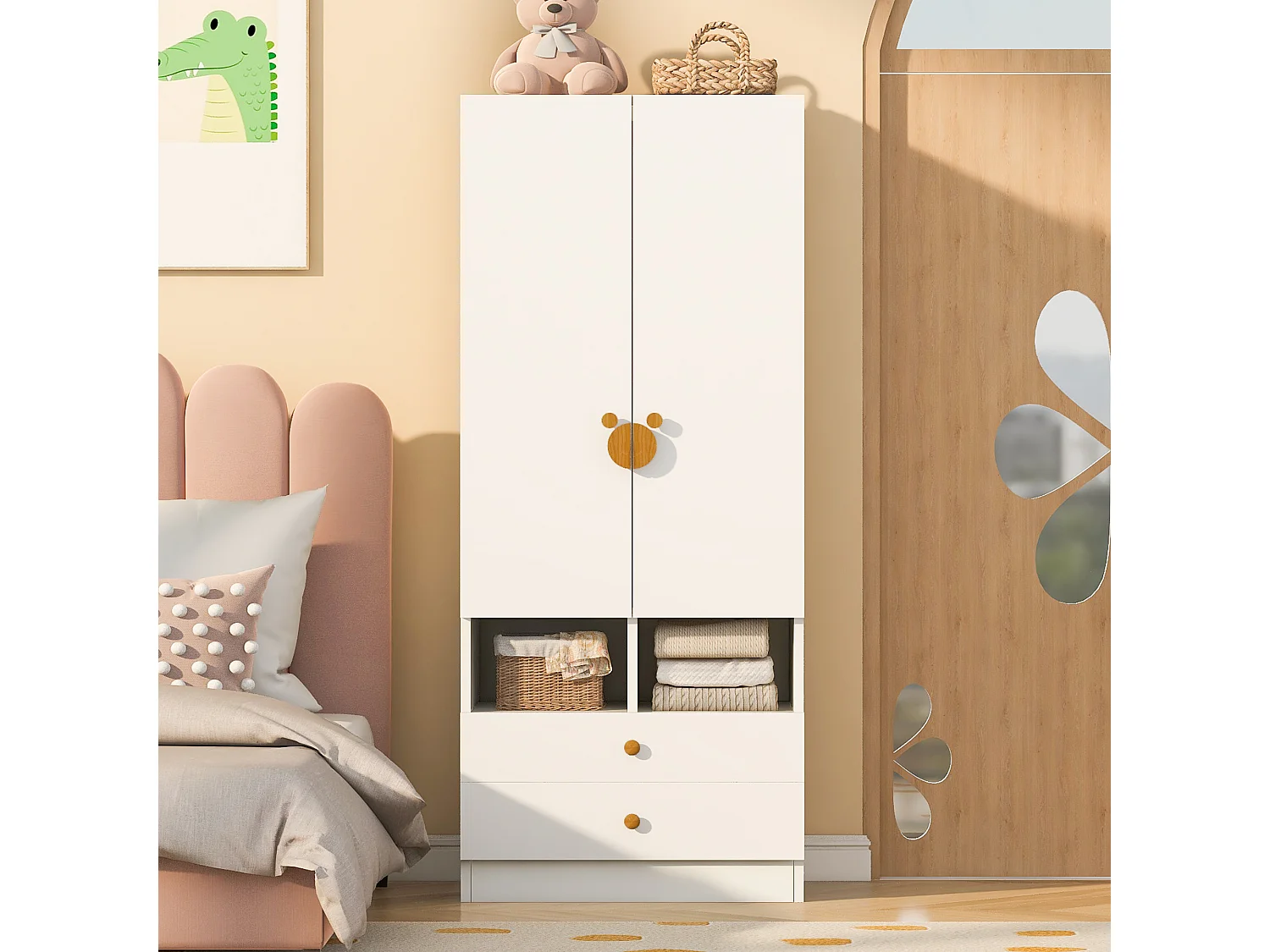 Armario simple 70 × 50 × 170 cm - con 2 cajones - blanco
