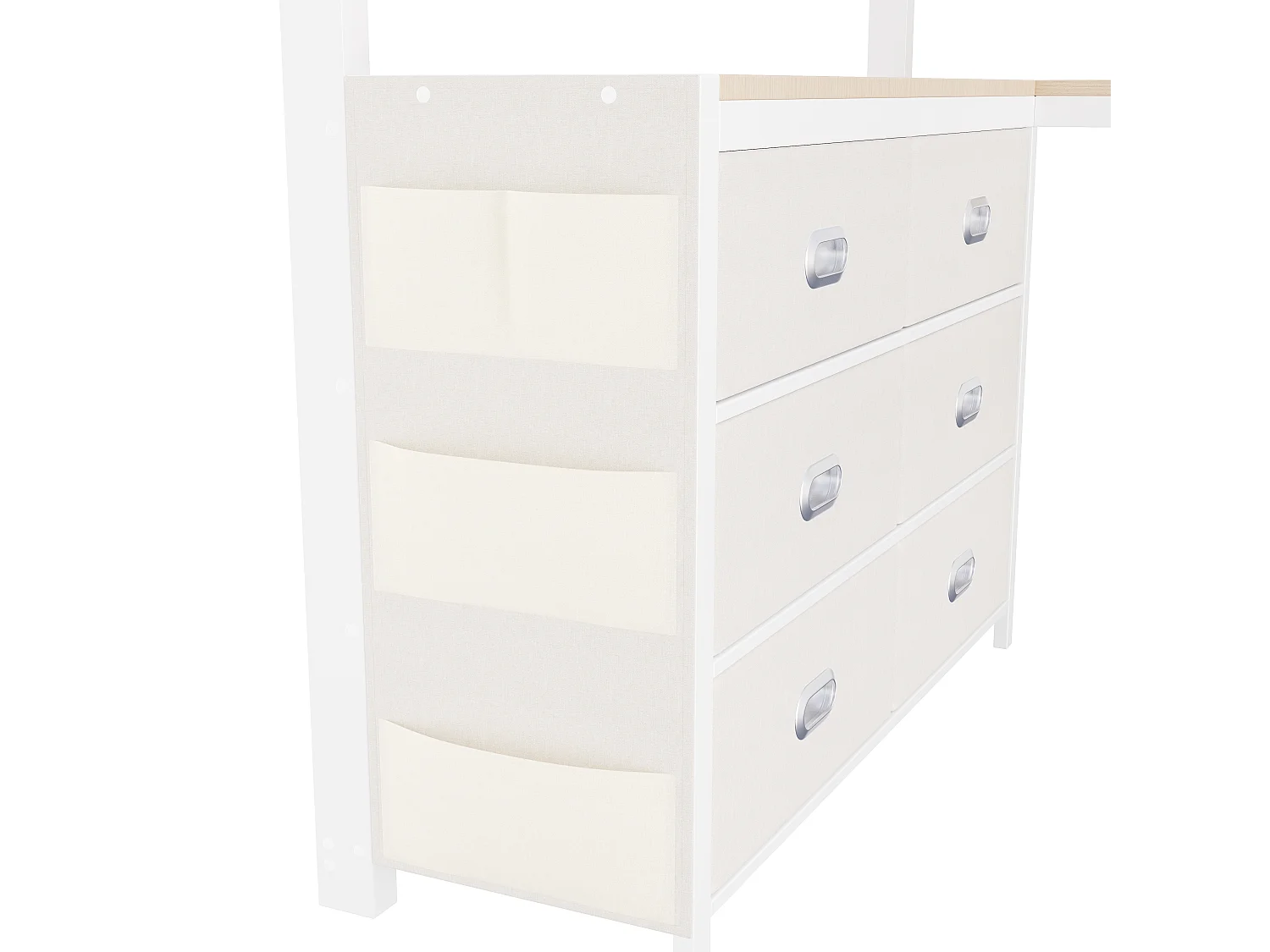 Lit mezzanine en métal 140x 200 cm - avec 6 tiroirs, bureau et étagères - Port USB et éclairage LED - Blanc (matelas non inclus)