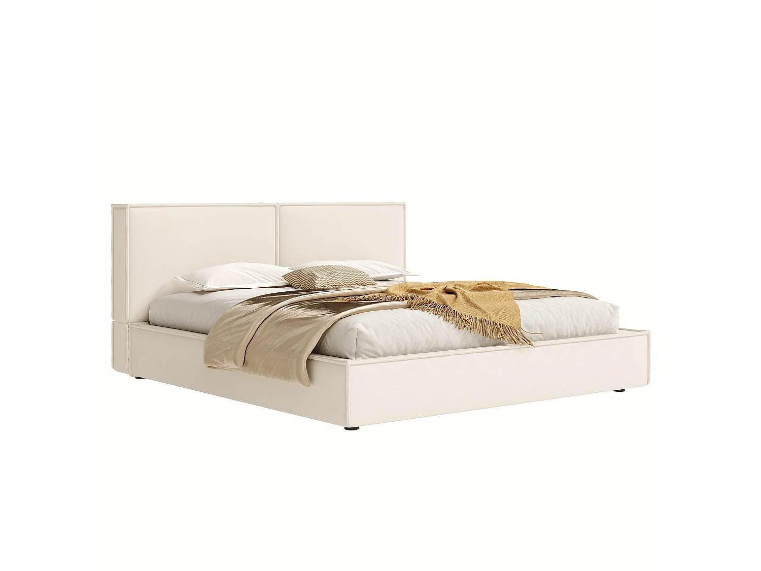 Letto contenitore imbottito 180 x 200 cm - con testiera imbottita - con rete a doghe - lino - beige (materasso non incluso)