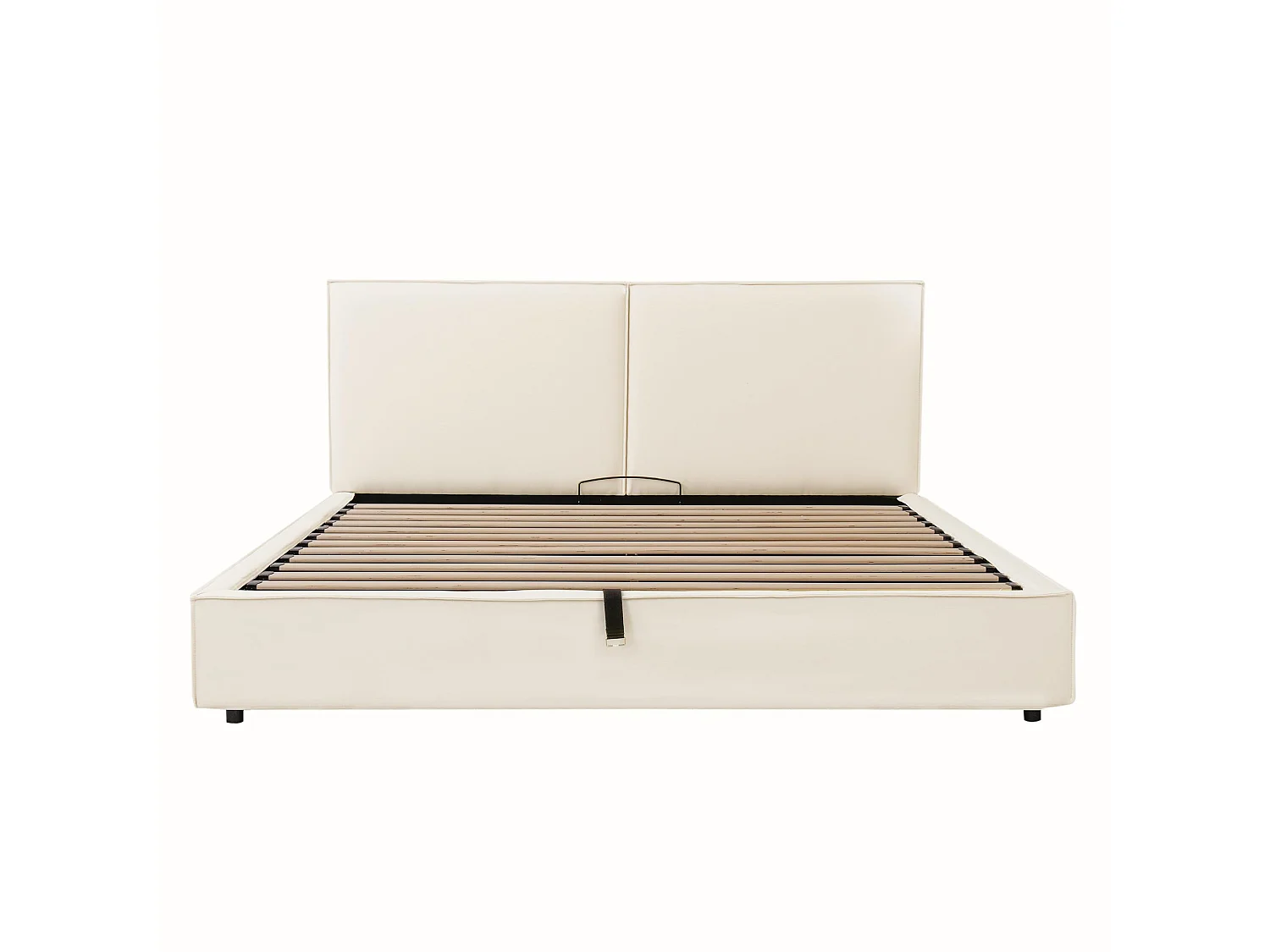 Letto contenitore imbottito 180 x 200 cm - con testiera imbottita - con rete a doghe - lino - beige (materasso non incluso)