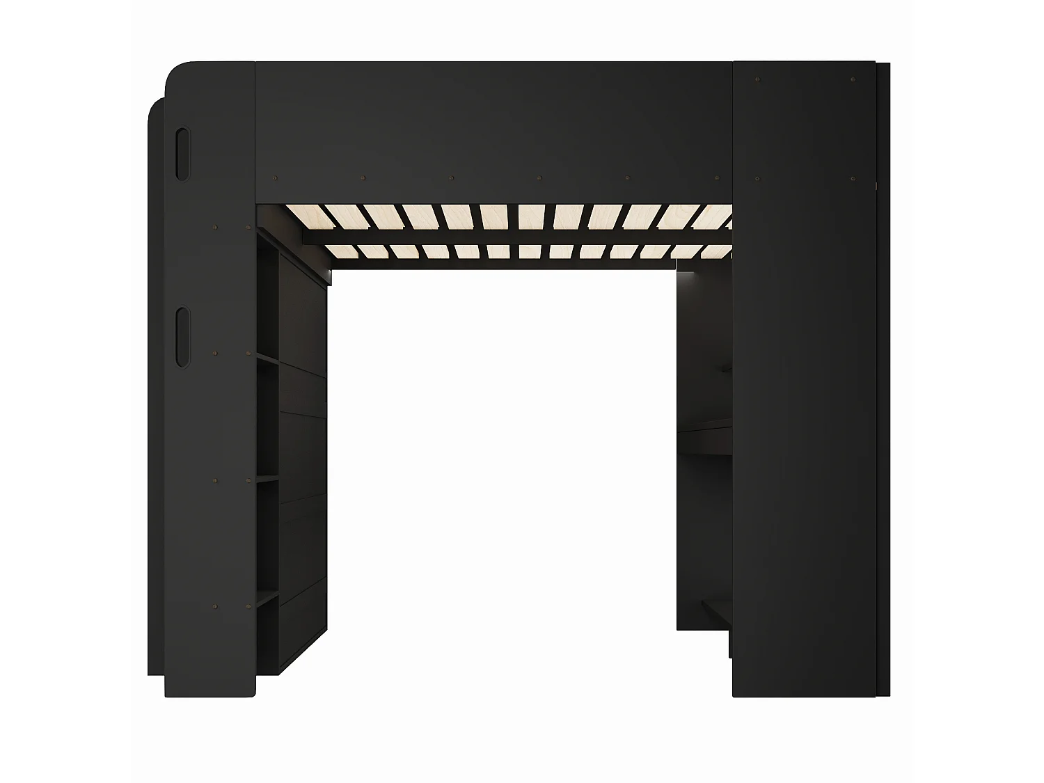 Lit mezzanine en bois 140x200 cm - Avec bureau, armoire et étagères - LED et port de chargement USB - Noir (sans matelas)