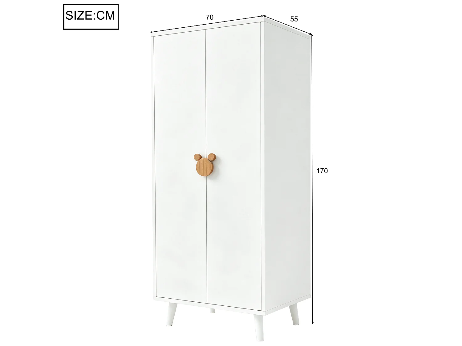 Skåp 70 × 55 × 170 cm - 2 dörrar - med förvaringsfack - vit