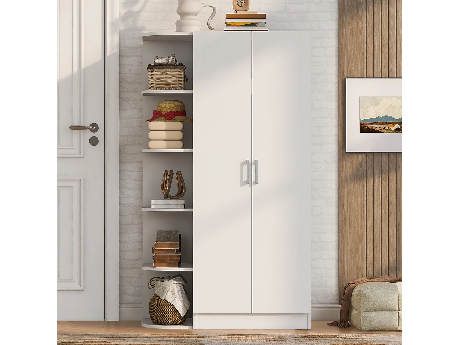 Schrank 90 x 55 x 170 cm - 2 Türen - 1 Schublade - weiß