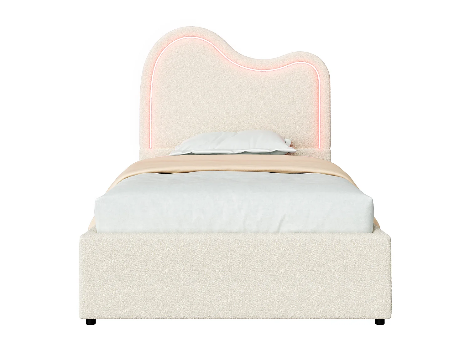 Children's upholstered storage bed 90x200 cm - With slatted base and headboard - Large storage - Bouclé fabric - White (without mattress)