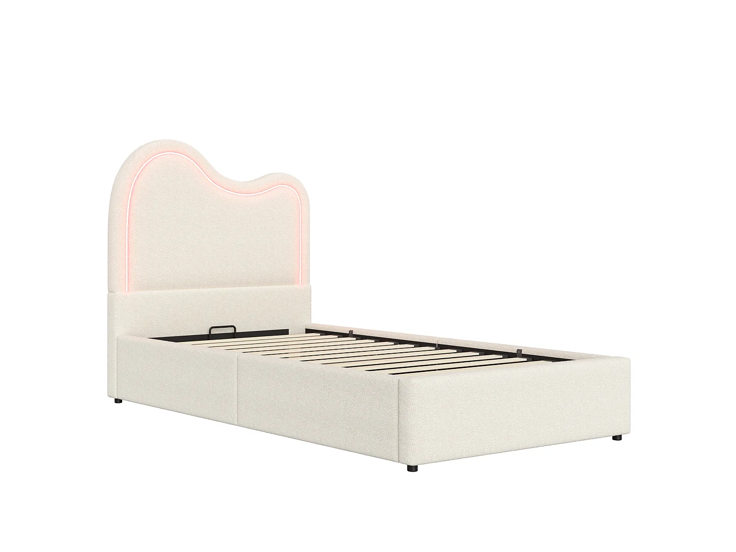 Children's upholstered storage bed 90x200 cm - With slatted base and headboard - Large storage - Bouclé fabric - White (without mattress)