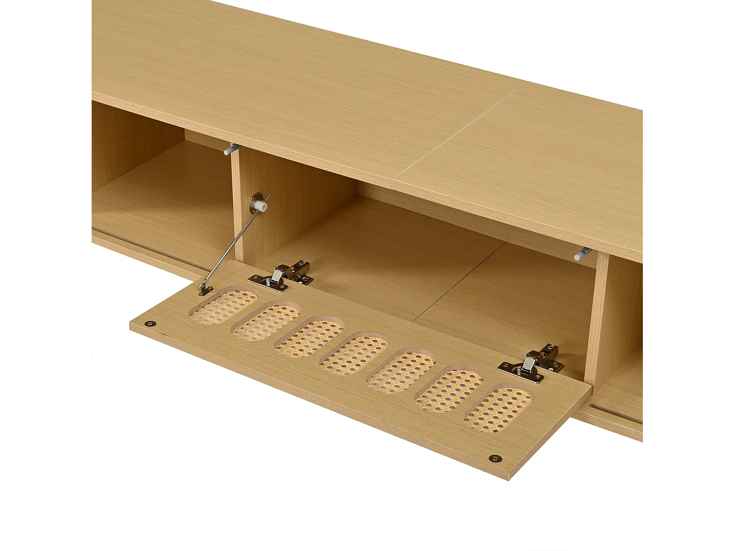 TV-Möbel 180 x 40 x 40 cm - Design aus geflochtenem Harz - 2 Rolltüren und 1 Klapptür - MDF - Natur