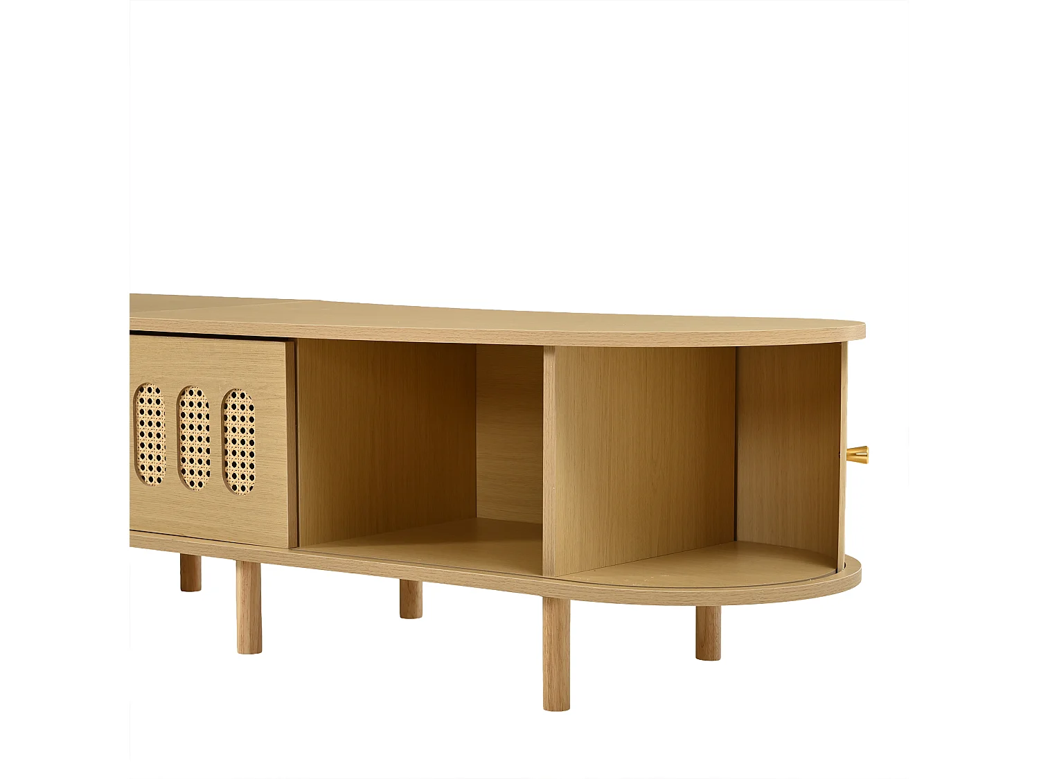 TV-Möbel 180 x 40 x 40 cm - Design aus geflochtenem Harz - 2 Rolltüren und 1 Klapptür - MDF - Natur