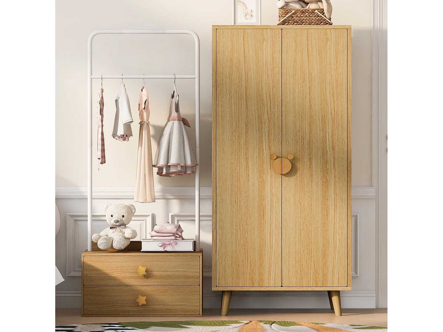 Skåp 70 × 55 × 170 cm - 2 dörrar - med förvaringsfack - natur