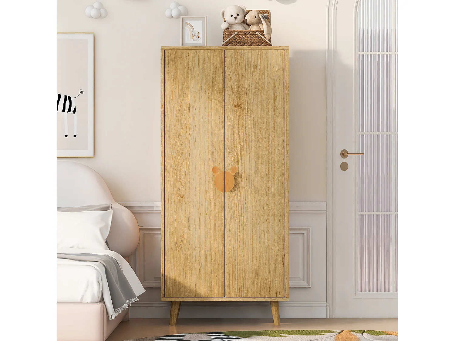 Skåp 70 × 55 × 170 cm - 2 dörrar - med förvaringsfack - natur