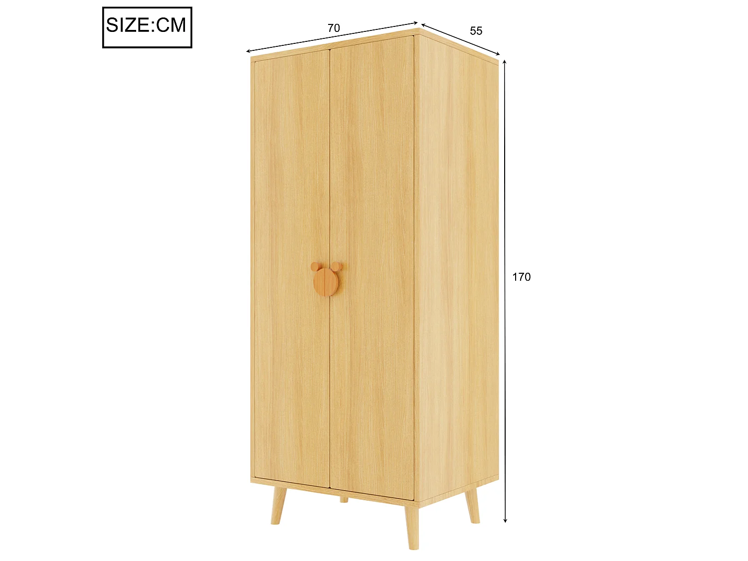 Skåp 70 × 55 × 170 cm - 2 dörrar - med förvaringsfack - natur