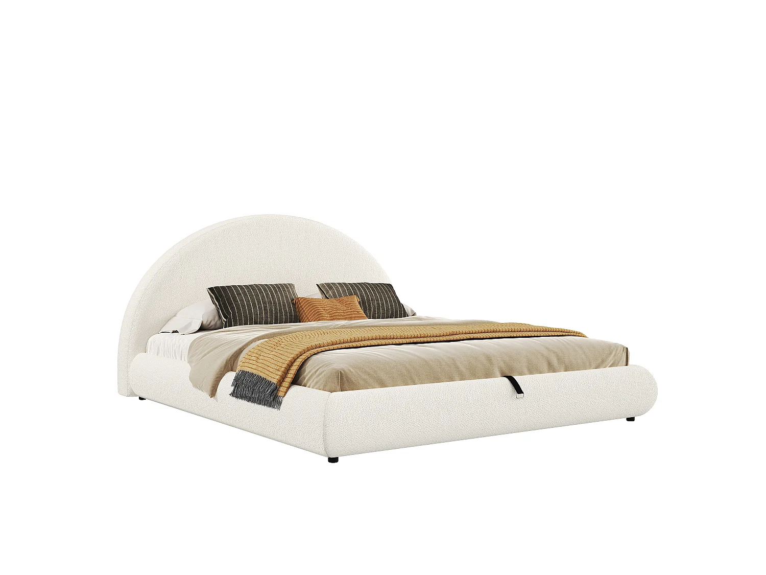 Upholstered storage bed 160x200 cm - With upholstered headboard - Under-bed storage - Bouclé fabric - Beige (mattress not included)