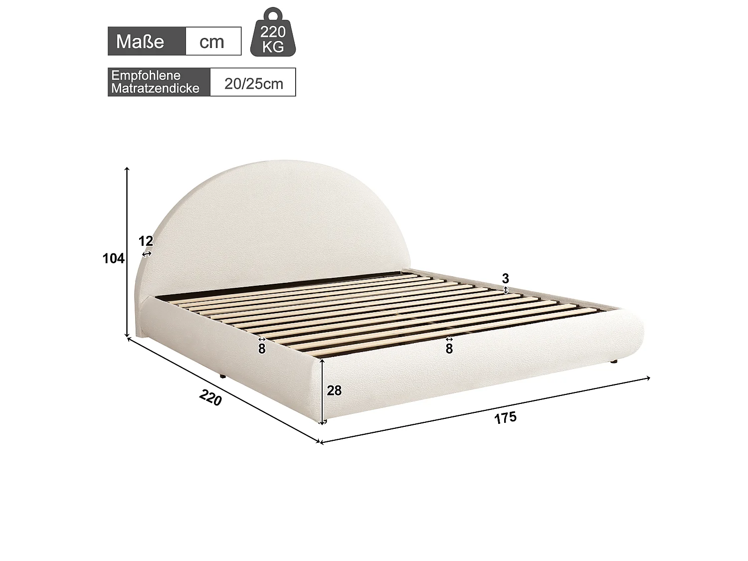 Upholstered storage bed 160x200 cm - With upholstered headboard - Under-bed storage - Bouclé fabric - Beige (mattress not included)