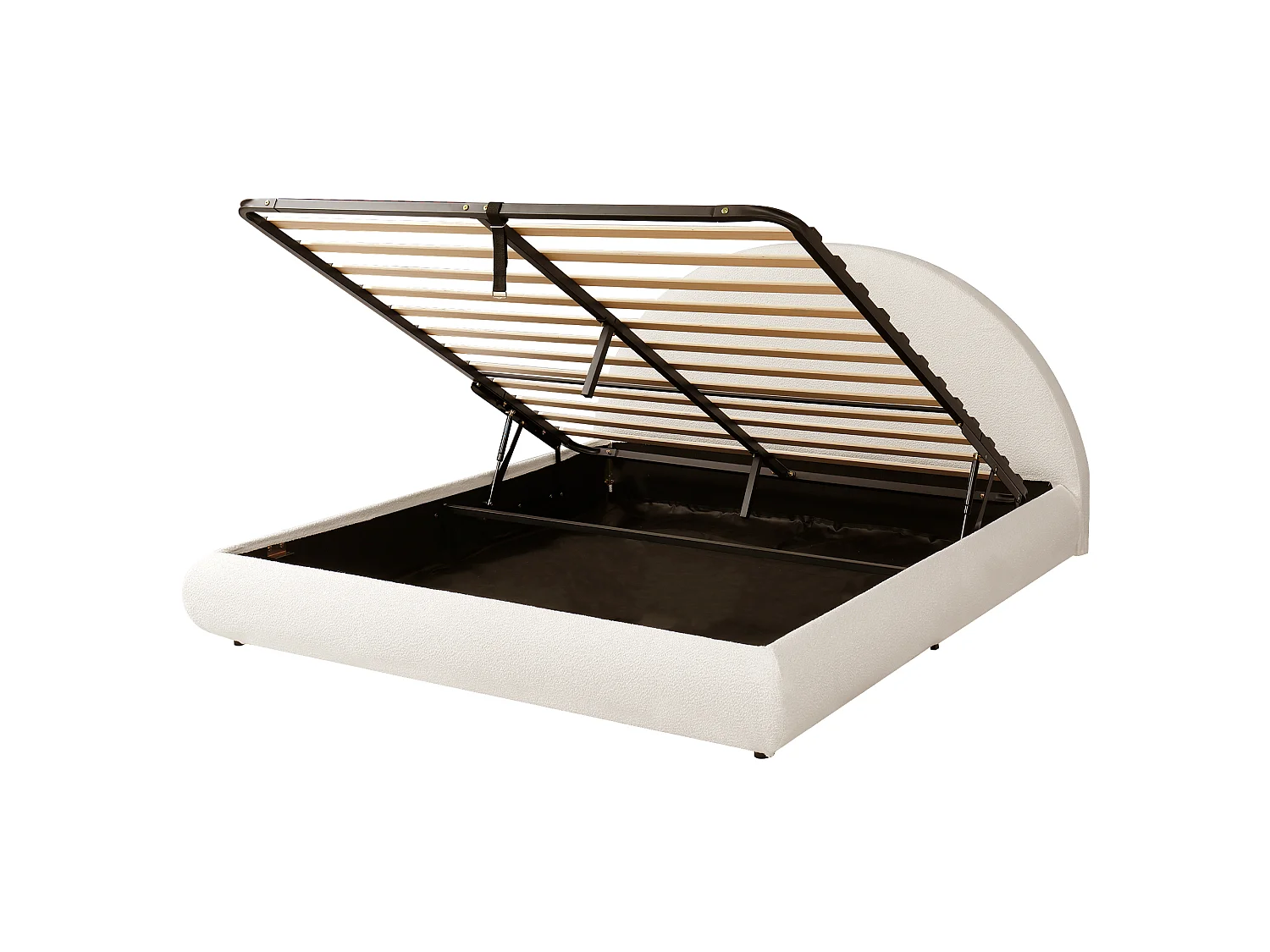 Upholstered storage bed 160x200 cm - With upholstered headboard - Under-bed storage - Bouclé fabric - Beige (mattress not included)