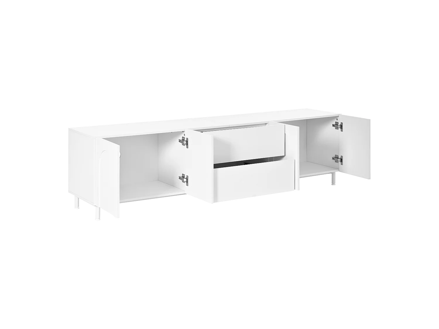 180 cm TV-möbel med 4 dörrar och 2 lådor, böjd dörrdesign - Spånskiva + MDF - 180 x 40 x 48 cm - Vit