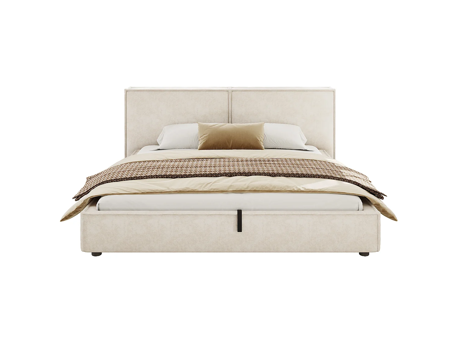Lit coffre rembourré 180 x 200 cm - Avec coffre de rangement sous le lit - Tête de lit capitonnée - Tissu chenille - Beige  (sans matelas)
