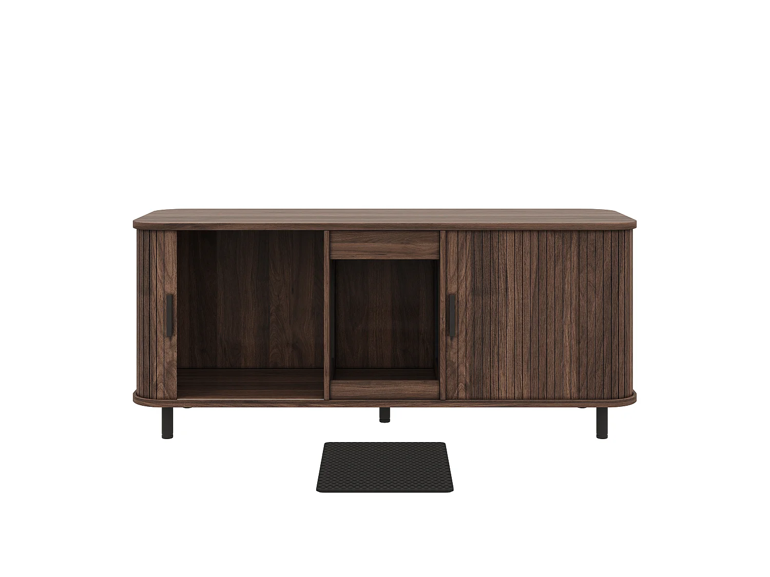 Meuble TV cache-litière pour 2 chats avec 2 portes coulissantes et tapis récupérateur de litière - MDF - 140 x 50 x 60 cm - Noyer