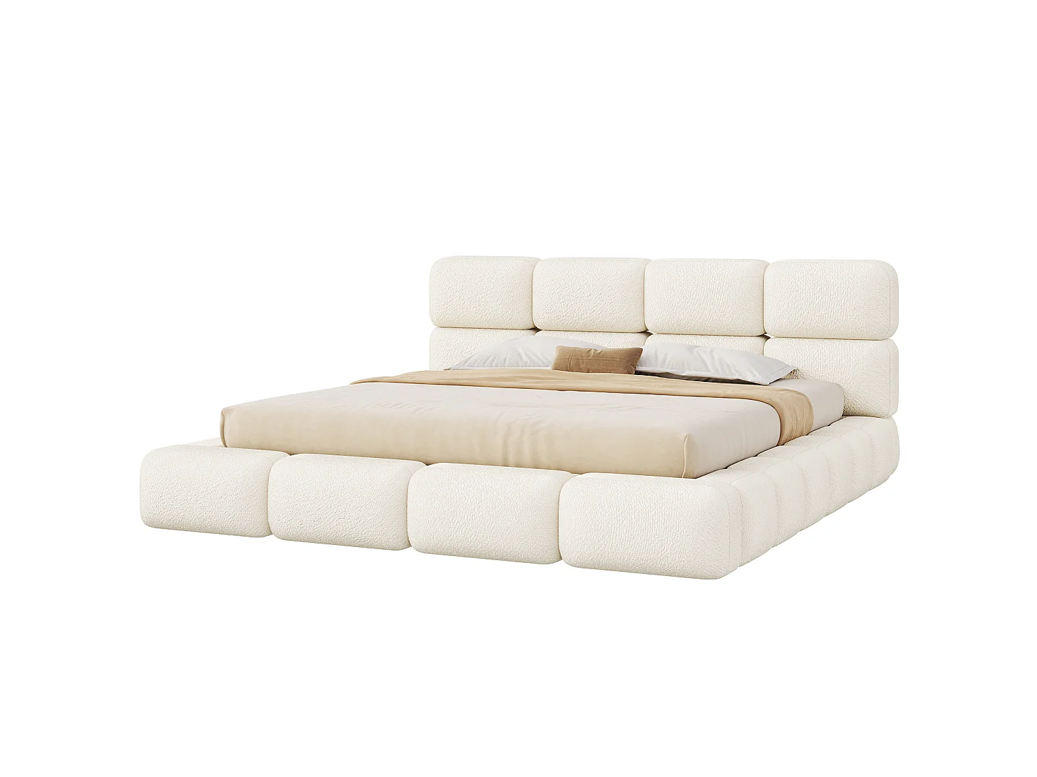 Opbergbed met gestoffeerd hoofdeinde 200x200 cm - Gestoffeerd hoofdeinde - Grote opbergruimte - Boucléstof - Wit (Matras niet inbegrepen)