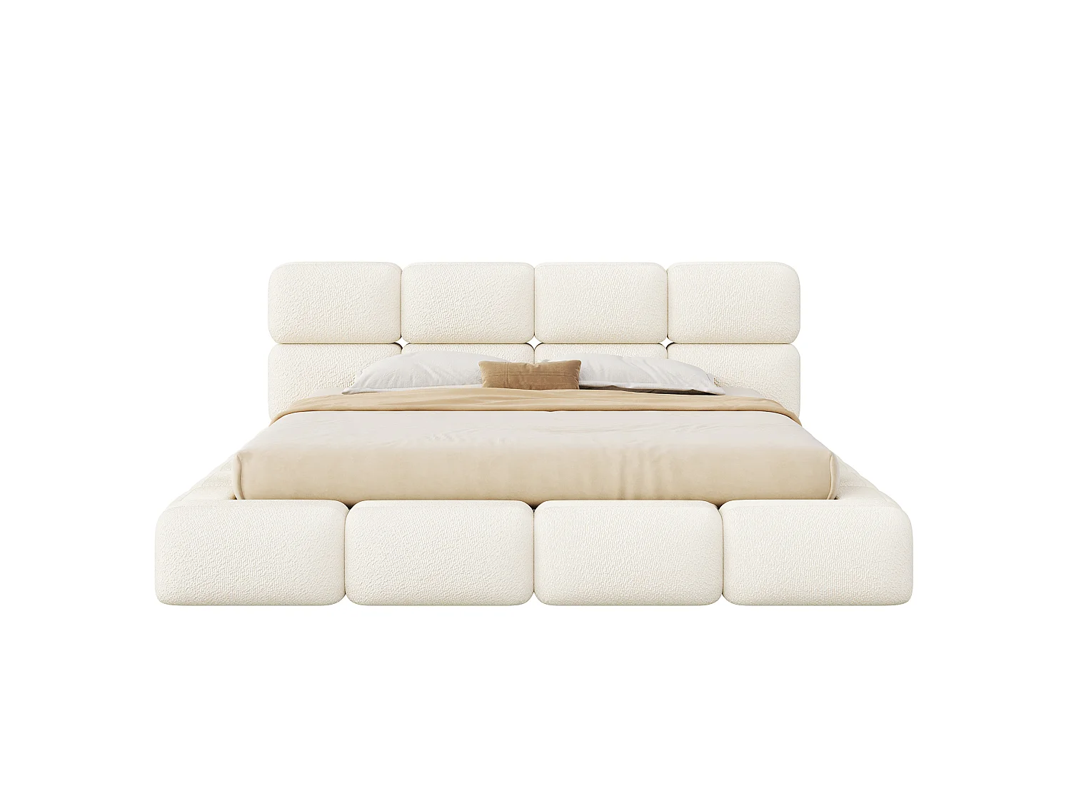 Opbergbed met gestoffeerd hoofdeinde 200x200 cm - Gestoffeerd hoofdeinde - Grote opbergruimte - Boucléstof - Wit (Matras niet inbegrepen)