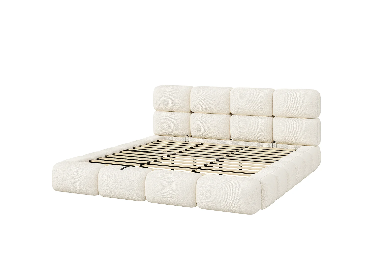 Opbergbed met gestoffeerd hoofdeinde 200x200 cm - Gestoffeerd hoofdeinde - Grote opbergruimte - Boucléstof - Wit (Matras niet inbegrepen)