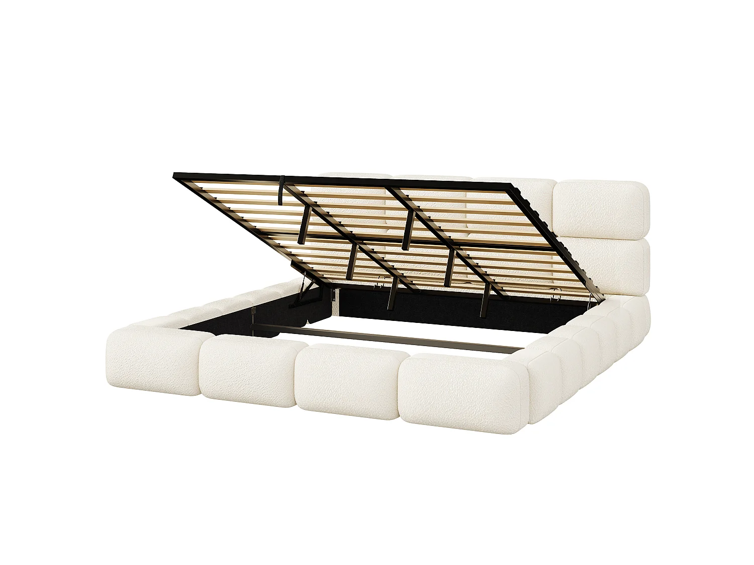 Opbergbed met gestoffeerd hoofdeinde 200x200 cm - Gestoffeerd hoofdeinde - Grote opbergruimte - Boucléstof - Wit (Matras niet inbegrepen)