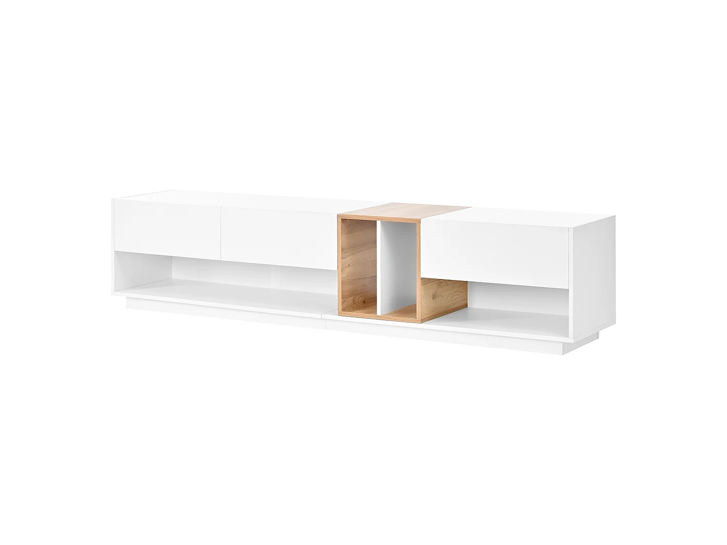 Moderner TV-Schrank 190x38x42 cm - LED-Beleuchtung - Glänzende Oberfläche - 2 Klapptüren - Spanplatten - Weiß