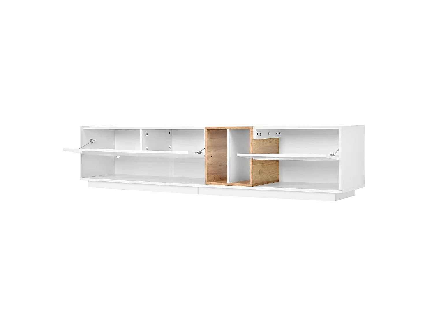Moderner TV-Schrank 190x38x42 cm - LED-Beleuchtung - Glänzende Oberfläche - 2 Klapptüren - Spanplatten - Weiß