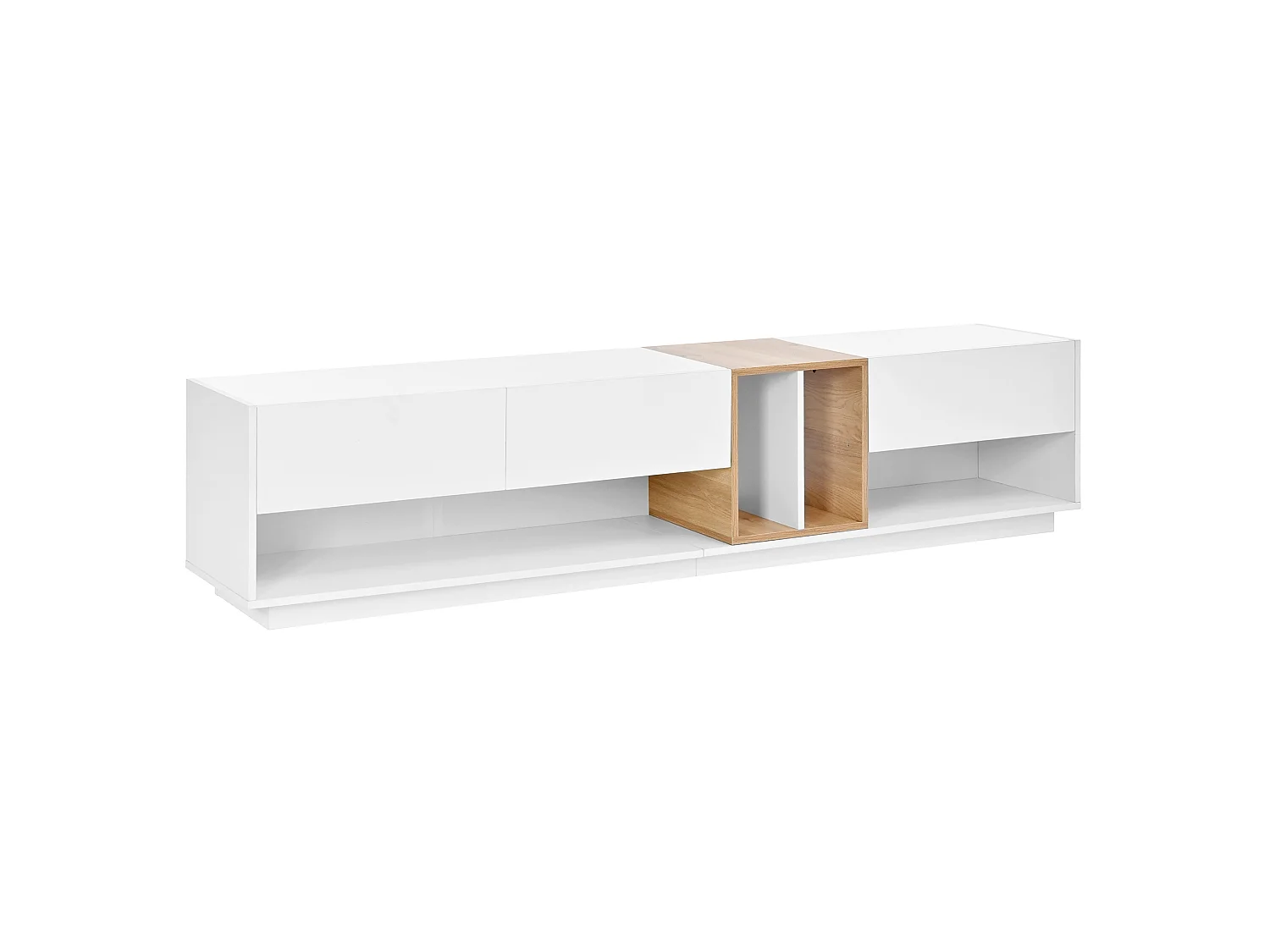 Moderner TV-Schrank 190x38x42 cm - LED-Beleuchtung - Glänzende Oberfläche - 2 Klapptüren - Spanplatten - Weiß