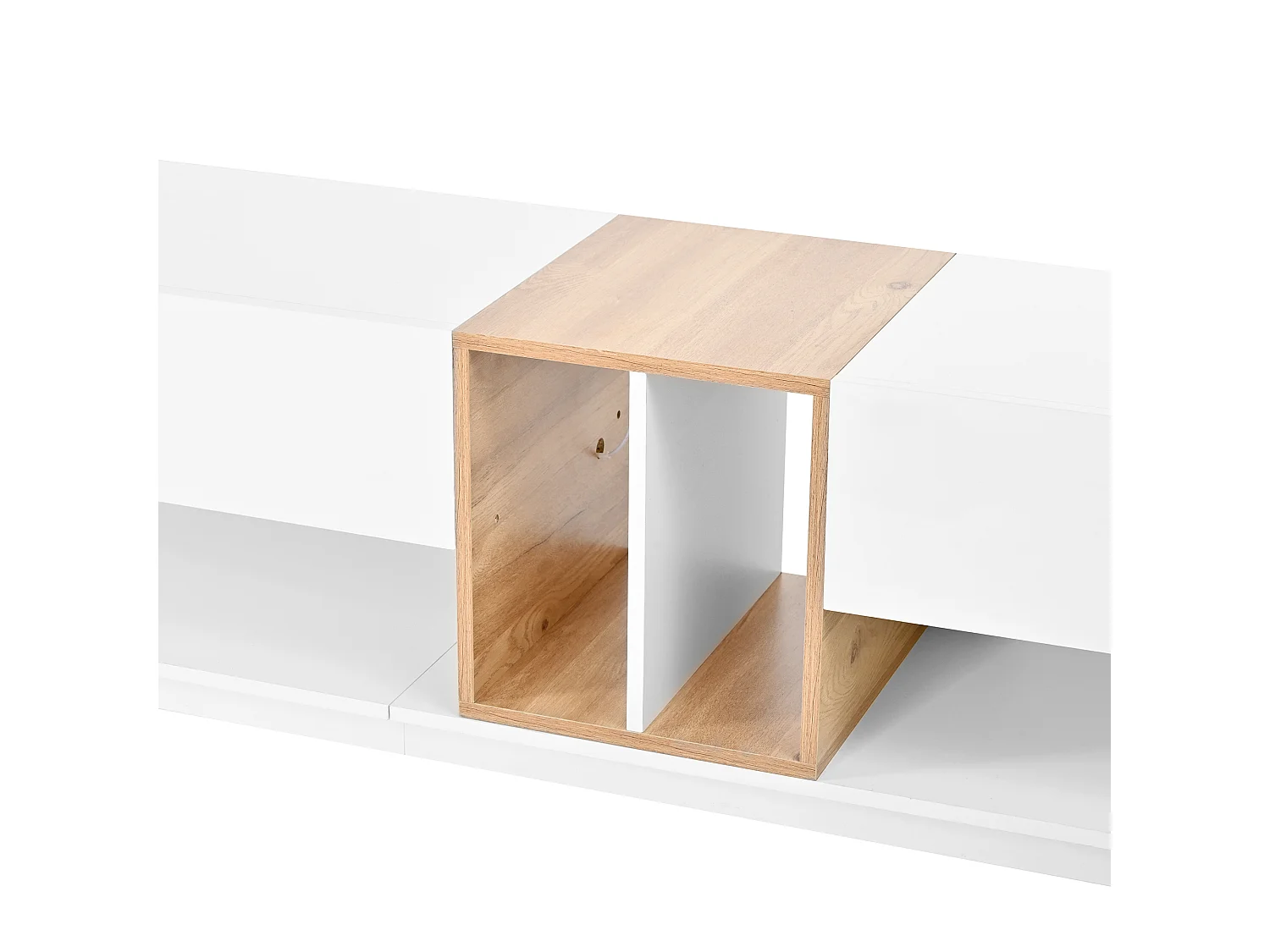 Moderner TV-Schrank 190x38x42 cm - LED-Beleuchtung - Glänzende Oberfläche - 2 Klapptüren - Spanplatten - Weiß