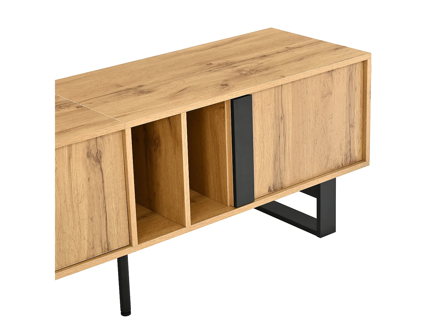 TV-Möbel 160x40x50cm - mit 3 Türen und 2 getrennten Fächern - Metallfüße - natur und schwarz
