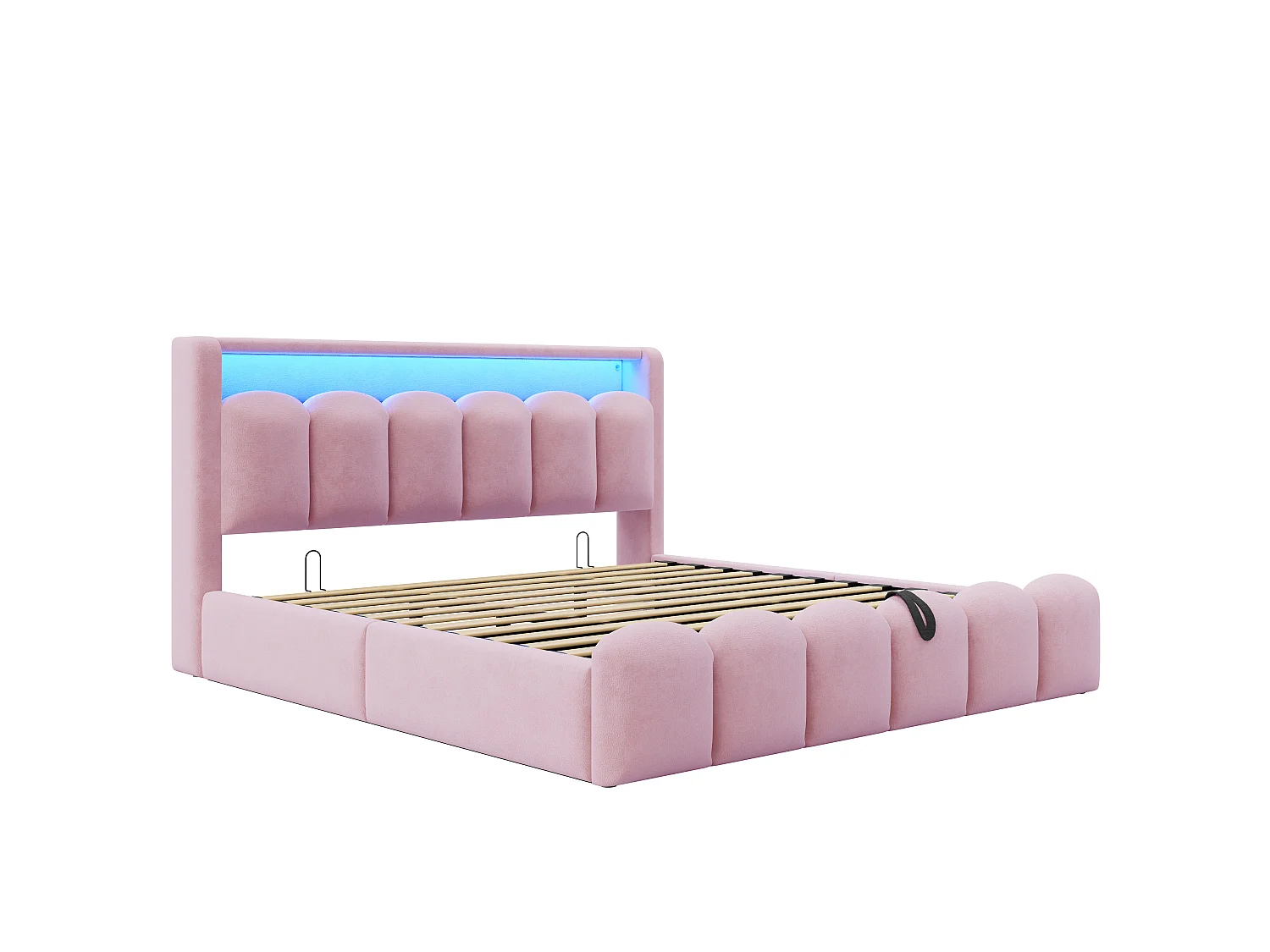 Lit rembourré 180x200 avec rangement - Ports USB+ et Type-C - Lumières LED - Rose (matelas non inclus)