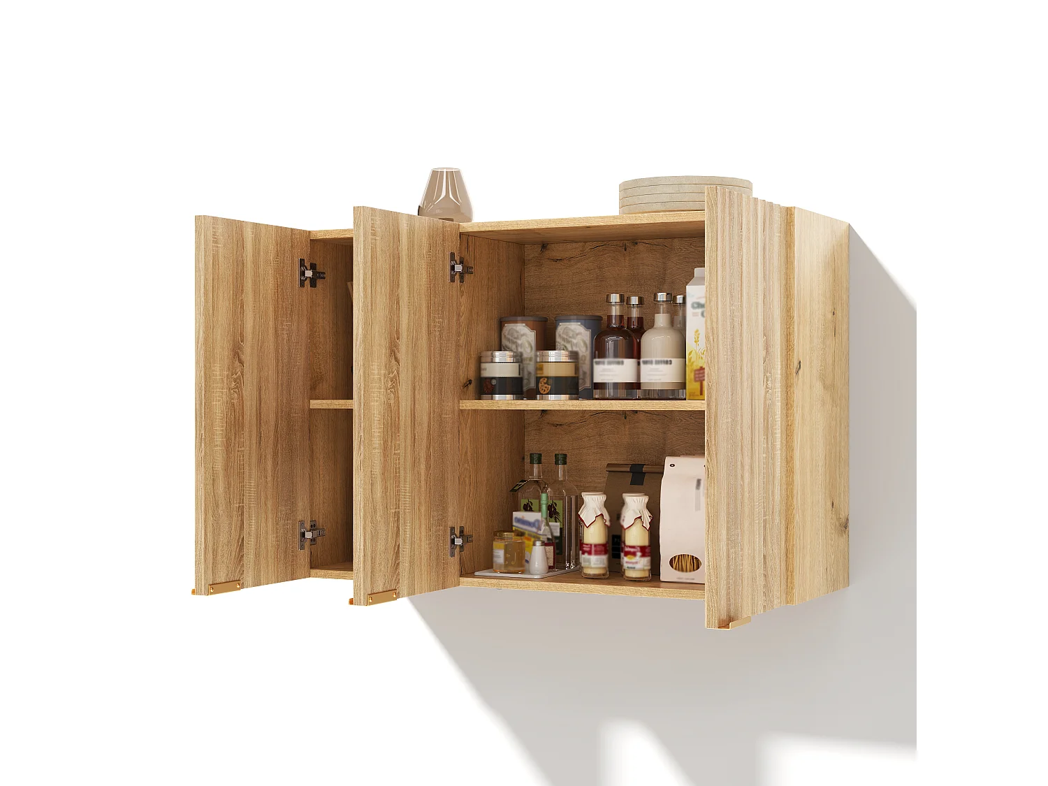 Meubel voor aan de muur 90×29×60 cm - met 3 deuren - golfvormige deur - Natuurlijk