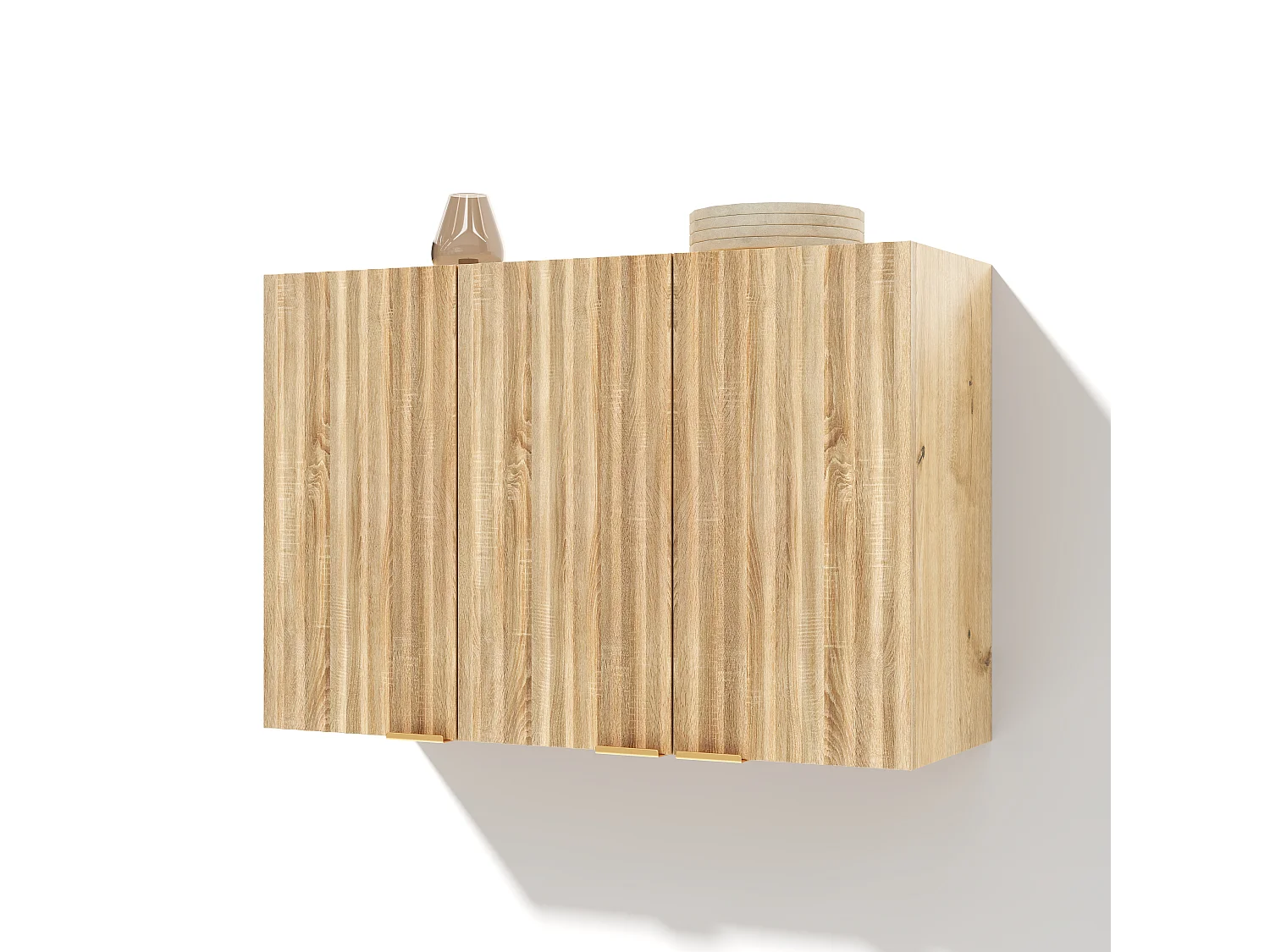 Meubel voor aan de muur 90×29×60 cm - met 3 deuren - golfvormige deur - Natuurlijk