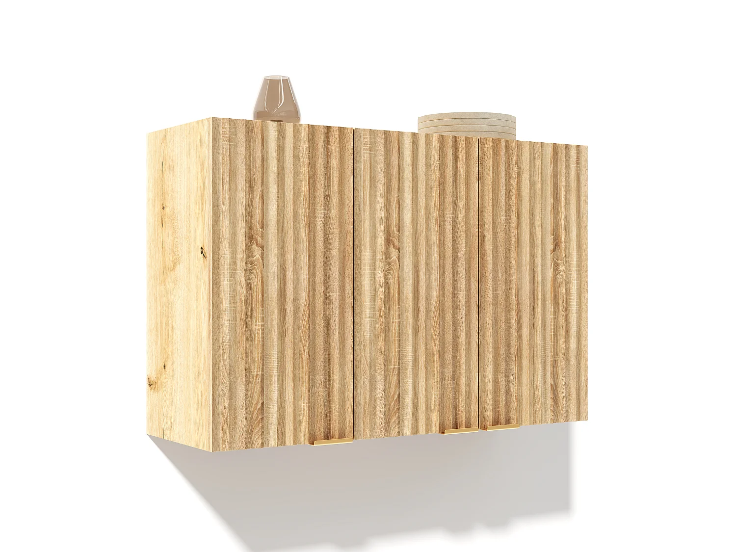 Meubel voor aan de muur 90×29×60 cm - met 3 deuren - golfvormige deur - Natuurlijk