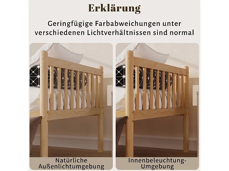 Bankbed 90x200cm van Grenen - met barrieres op 3 zijden - matras max 13cm - Natuur