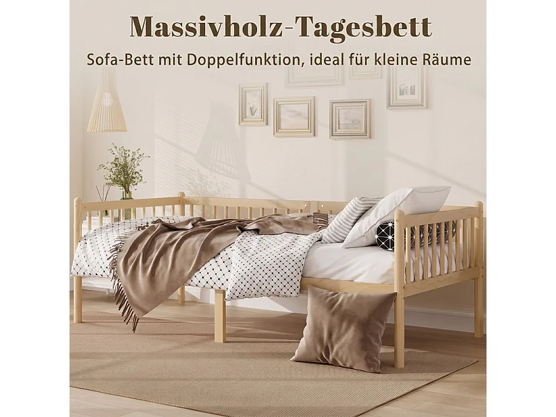 Bankbed 90x200cm van Grenen - met barrieres op 3 zijden - matras max 13cm - Natuur
