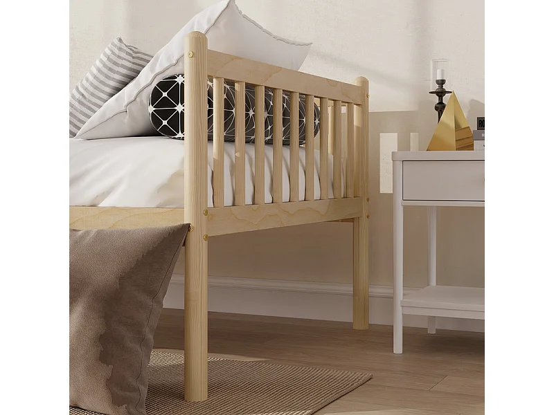 Bankbed 90x200cm van Grenen - met barrieres op 3 zijden - matras max 13cm - Natuur