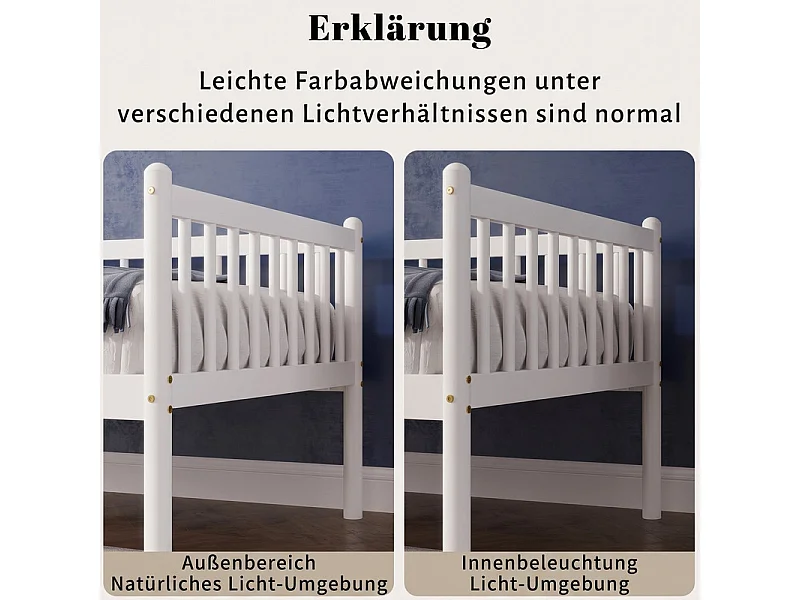 Lit banquette 90x200cm en Pin - avec barrières sur 3 côtés - matelas adaptée : ép. Max 13cm - Blanc