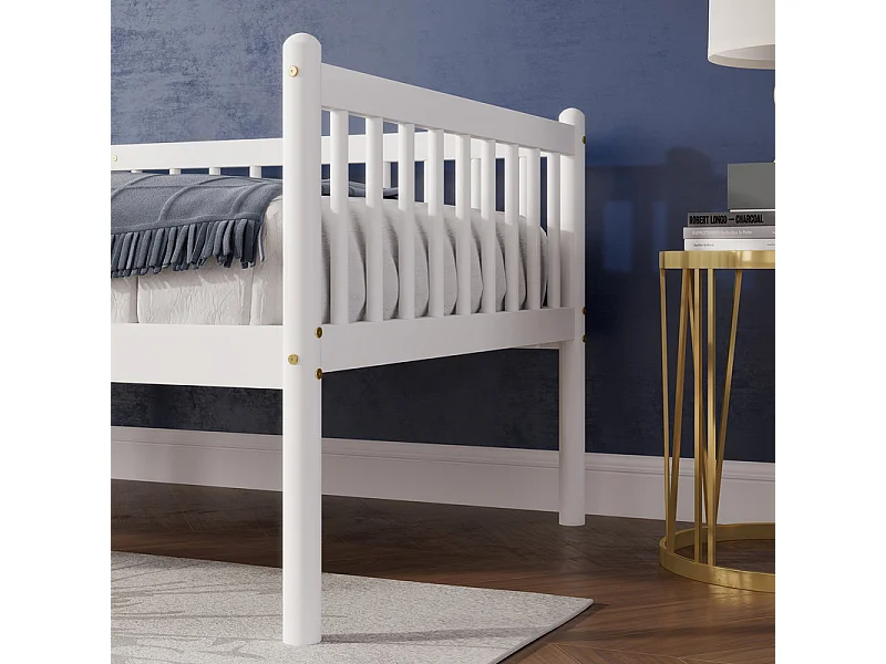 Lit banquette 90x200cm en Pin - avec barrières sur 3 côtés - matelas adaptée : ép. Max 13cm - Blanc